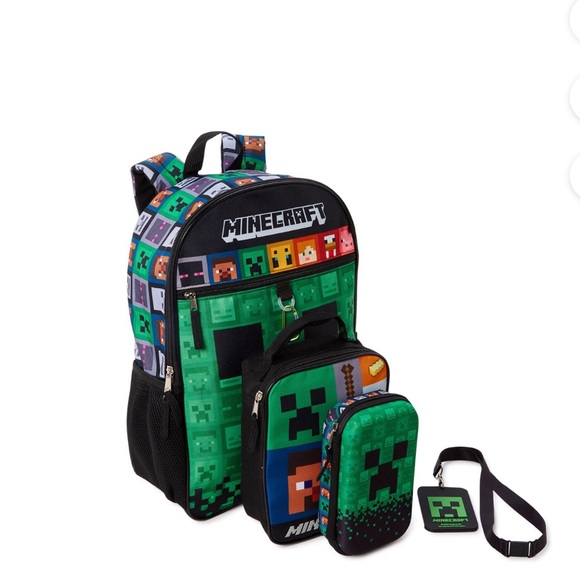 Minecraft 4pc kids Backpack Set with padded laptop sleeve, lunch bag & pad new - Picture 6 of 6